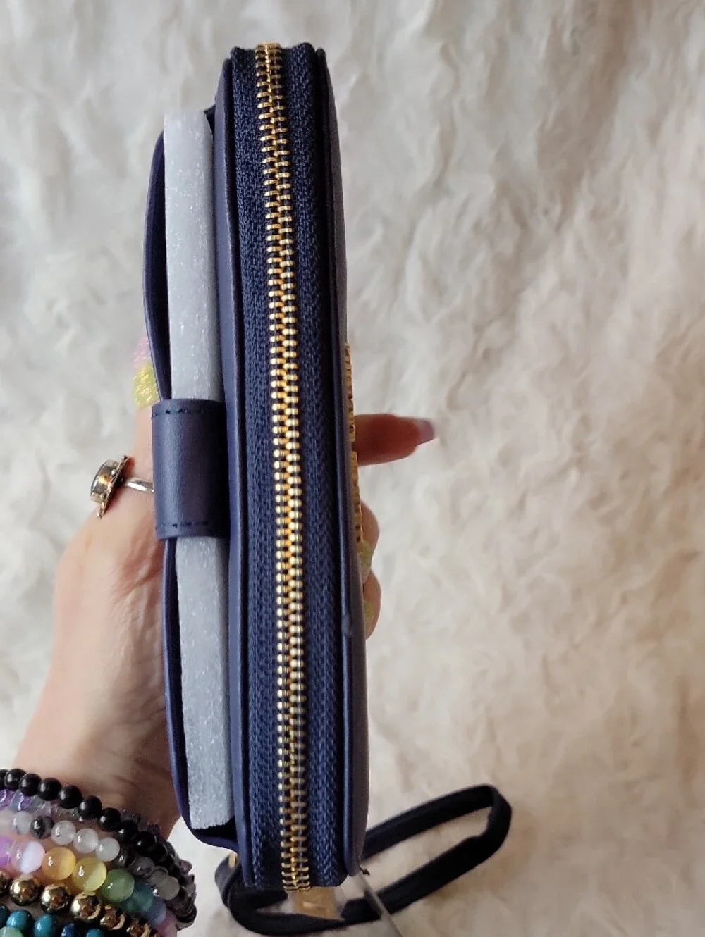 NWT Badgley Mischka Navy Studded Wristlet With Separate Phone Compartment